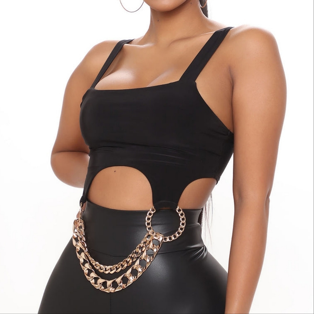 Crop Top Tank with Gold Chain Drape Detail